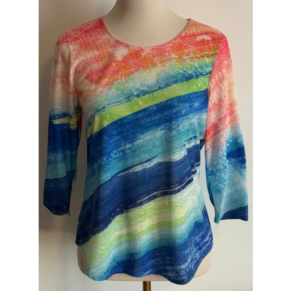Women's Christopher & Banks Petite Long Sleeve Tee MP Blue Pink